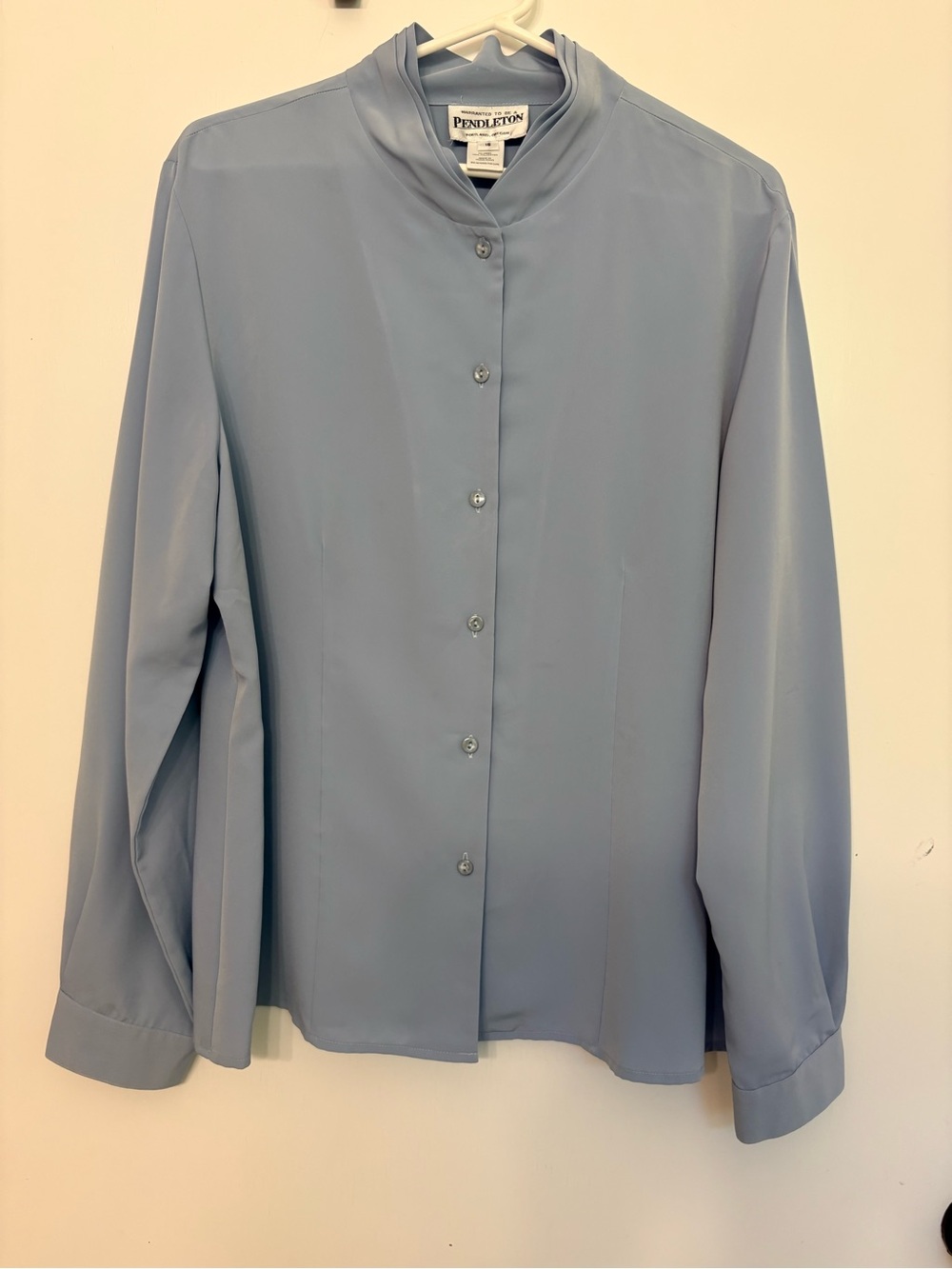 VTG Pendleton Women’s XL/16 Mock Neck Blouse Light Blue Button Up Office Career